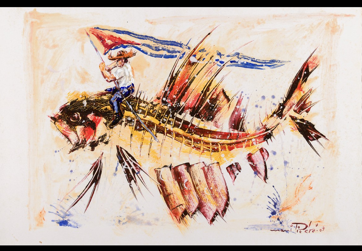 Artwork 11: Hombre encima de un pez by Guillermo Orlando Piedra Labañino (Piedra) (1954-)